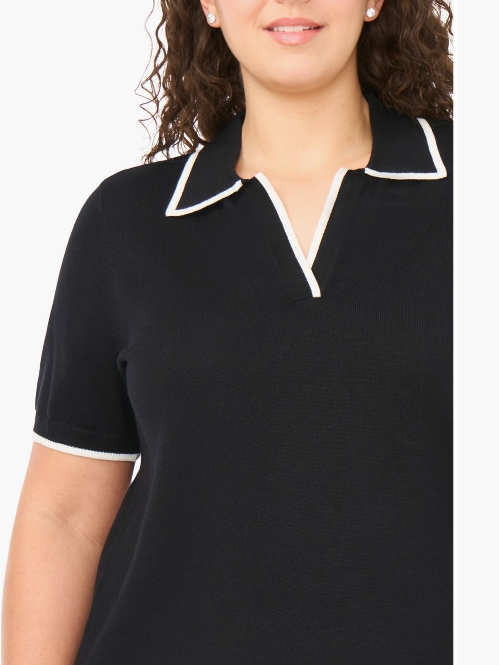 Women’s Halogen Black Knit Polo with White Trim, 3X - Picture 10 of 12